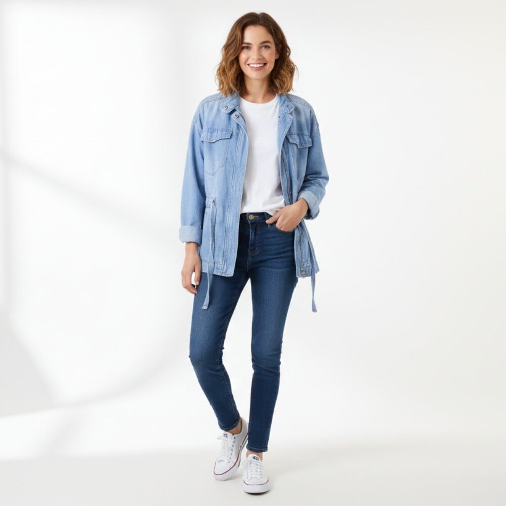 *GAP Light Wash Oversized Denim Utility Jacket with Adjustable Drawstring Waist